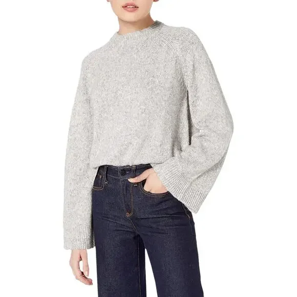 Adriano Goldschmied Noelle Gray Silver Chunky Knit Flare Sleeve Sweater SZ L - Picture 4 of 14